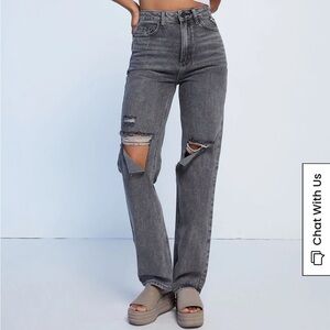 PacSun Gray Distressed Straight Leg Jeans